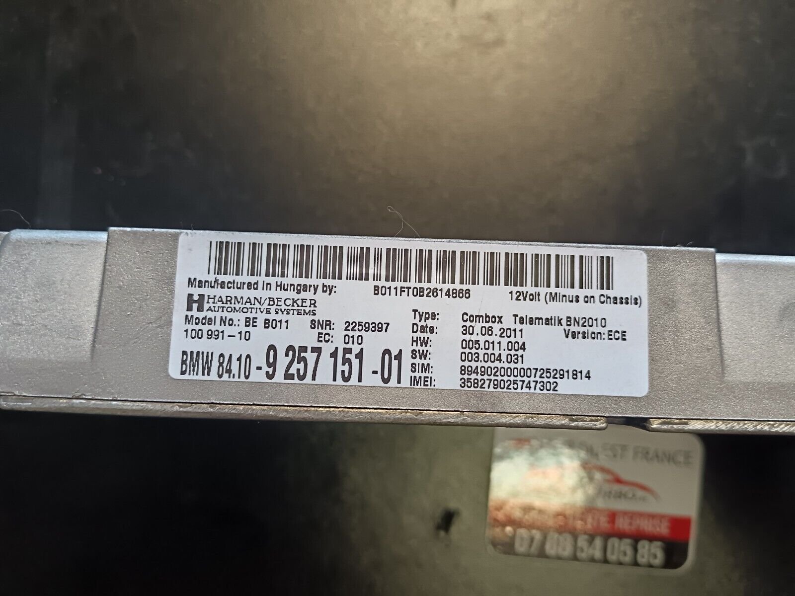 MODULE DE CONTROLE BLUETOOTH HARMAN BMW SERIE 5 F10, X3 REFERENCE: 8410925715101