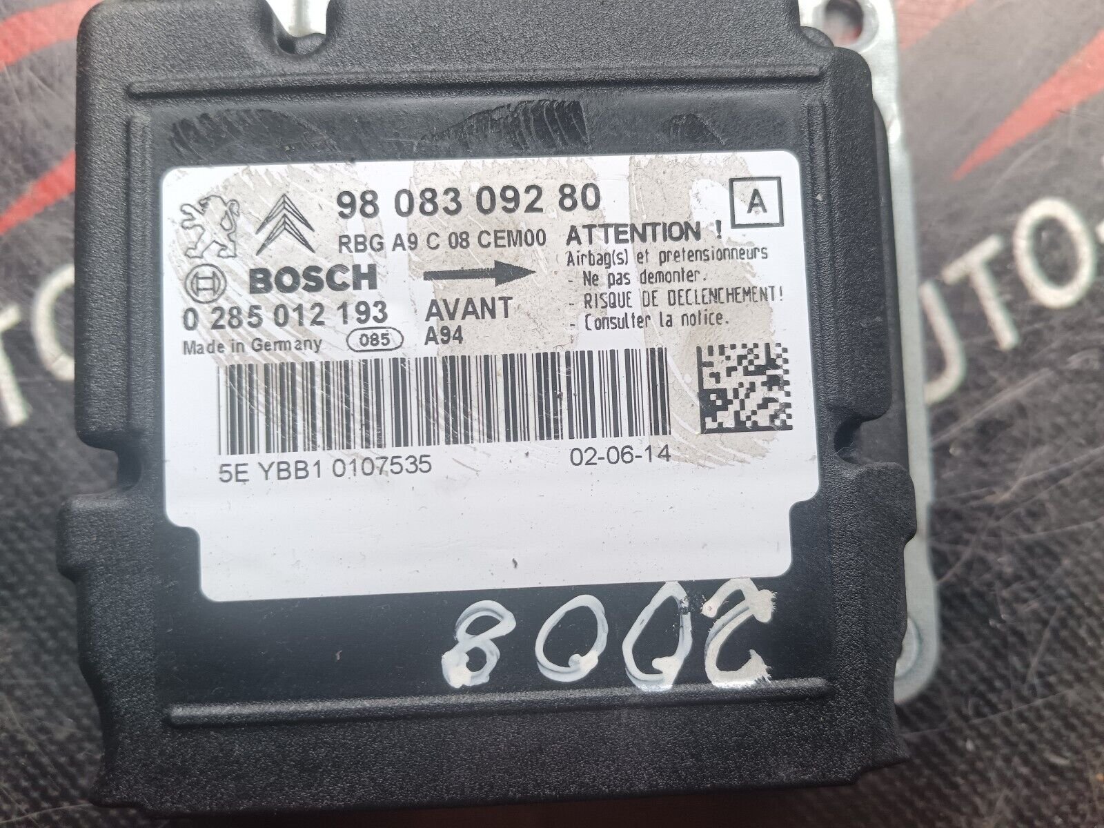 BOITIER AIRBAG PEUGEOT 2008 1.6HDI 110CH REFERENCE: 9808309280