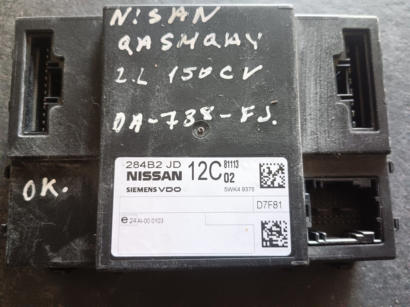 BOITIER MODULE CONFORT NISSAN QASHQAI REFERENCE: 284B2JD02B