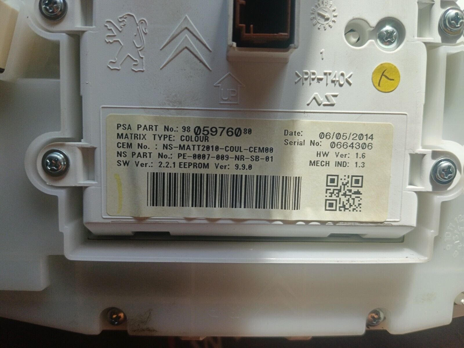 COMPTEUR DE VITESSE PEUGEOT 2008 1.6HDI 110CH REFERENCE: 9805976080