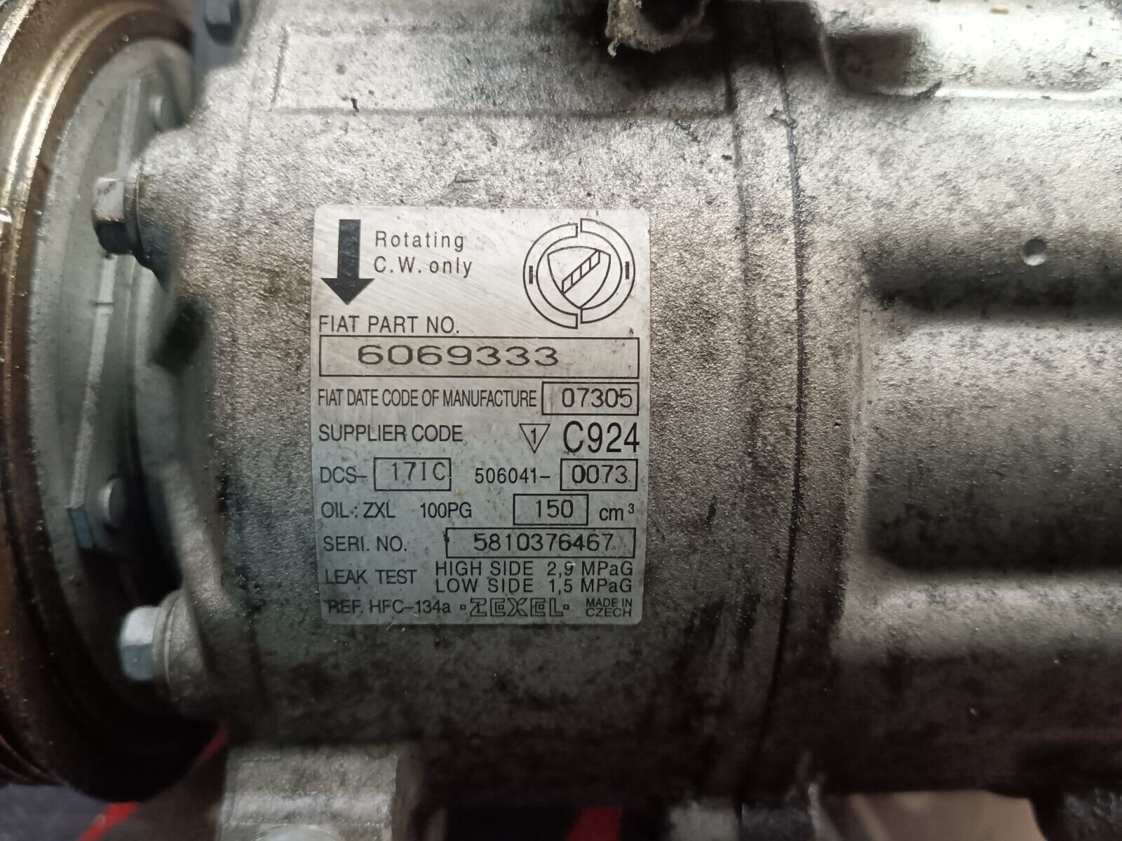 COMPRESSEUR CLIMATISATION ALFA ROMEO 159 1.9JTDM REFERENCE: 6069333